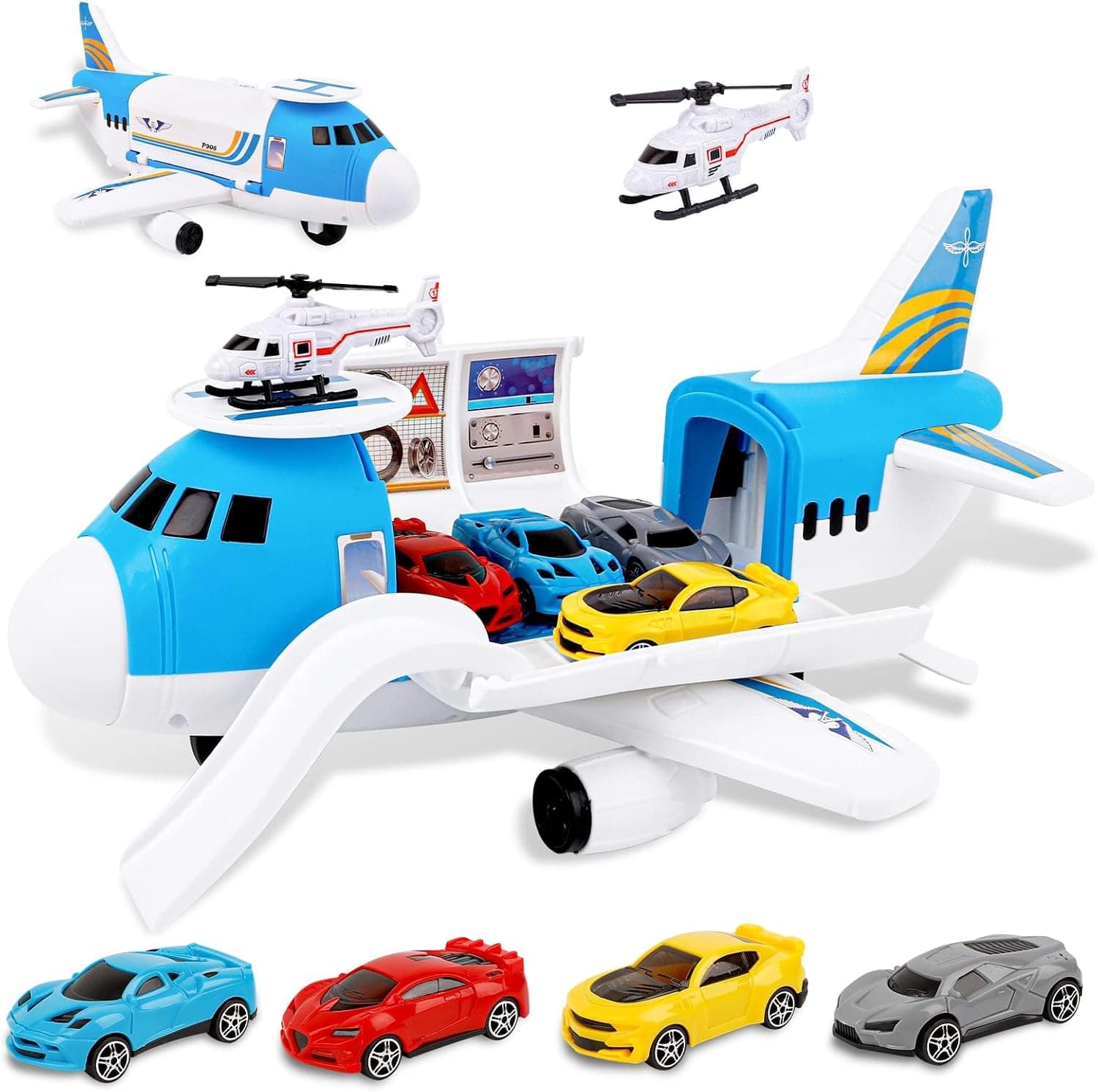 m zimoon Aviones de Juguete Transporte con 4 Coches y 1 Helicóptero