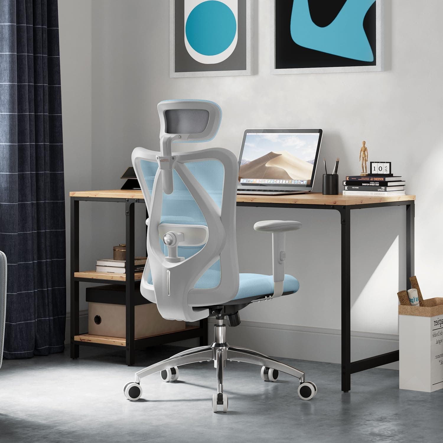SIHOO M18 Silla Oficina Ergonómica, Soporte Lumbar Ajustable, 150 Kg, Azul