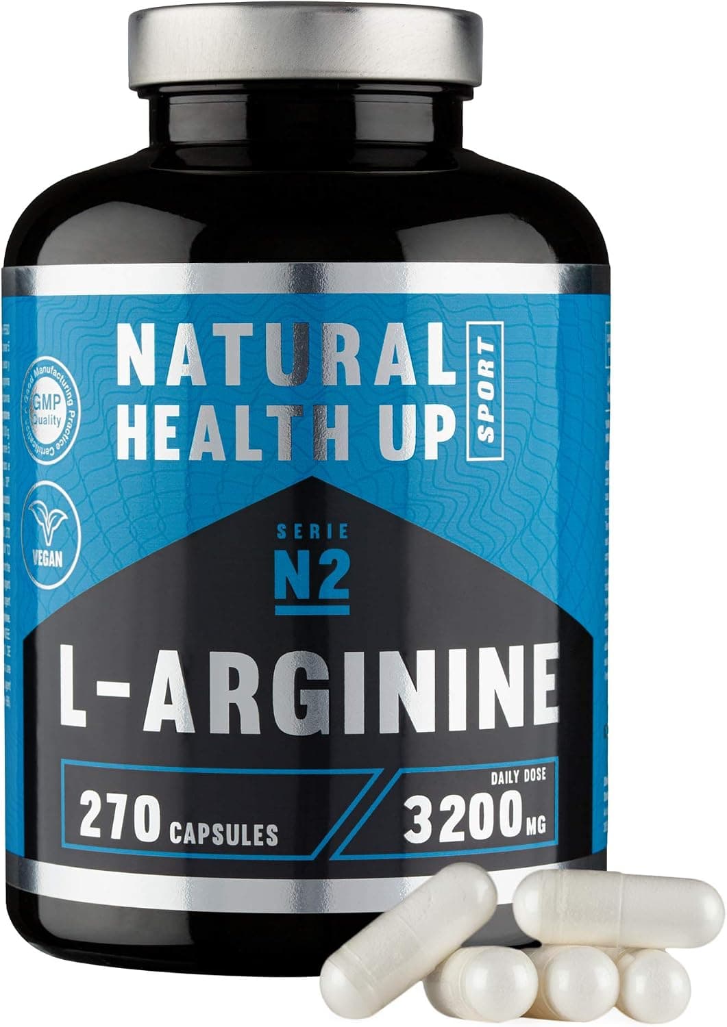 L-arginina 3,2 gramos dosis pura diaria – Favorece el Rendimiento y el Desarrollo Muscular - Extra de vitamina B6 para el organismo – Vegano - 270 Capsulas