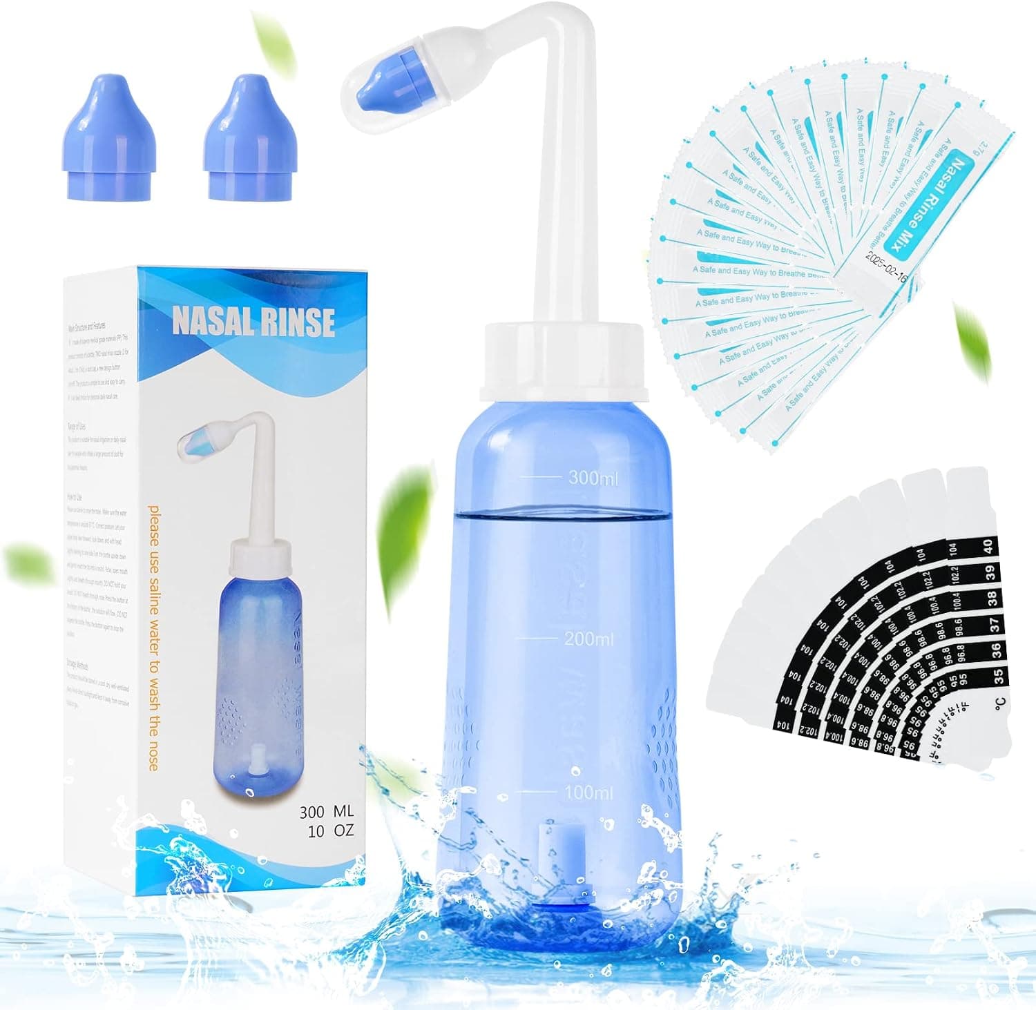 URAQT Lavado Nasal Botella Set,300ml Limpiador de Nariz con 2 Boquillas