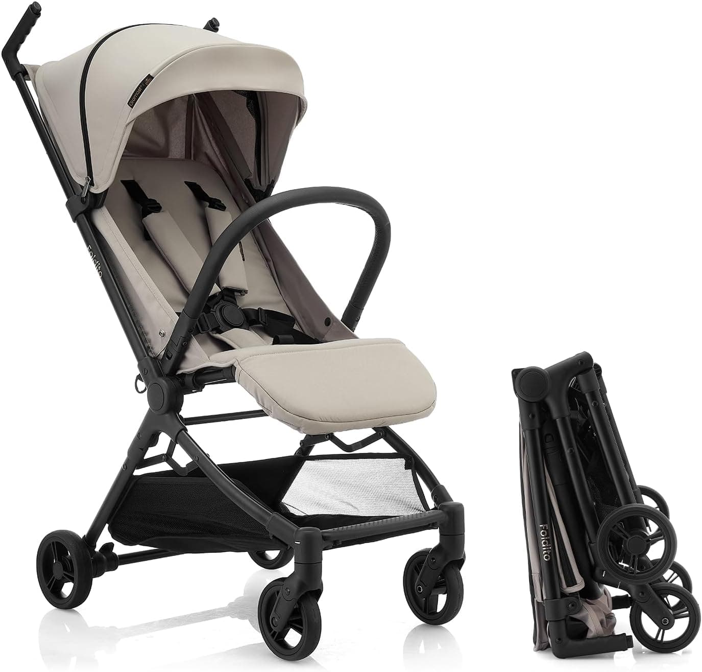 Gromast Cochecito de viaje para avión, ultra compacto y ligero, solo 10 libras, cochecito portátil para bebé, con toldo UPF 50+ y portavasos, color caqui