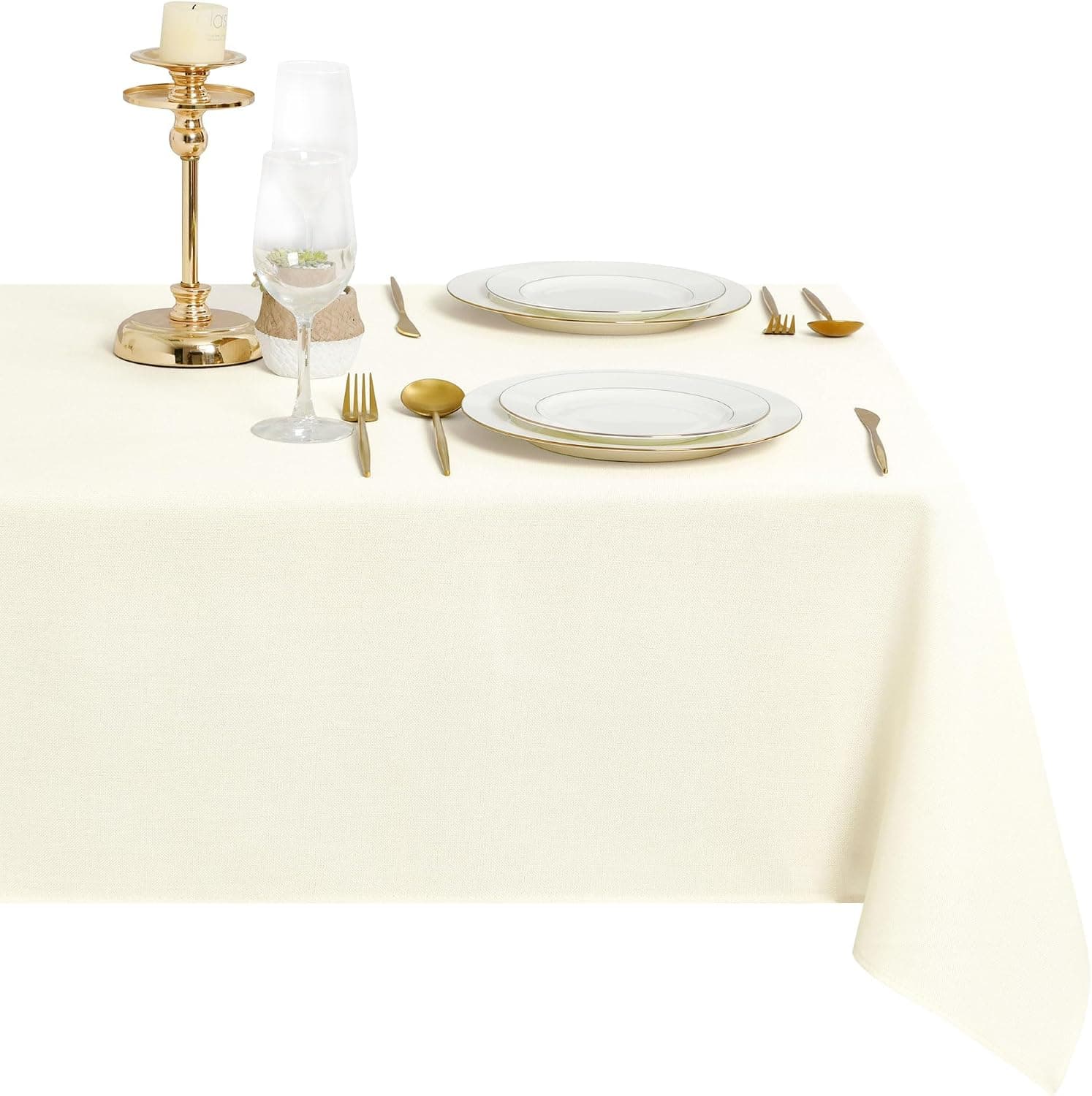 DWCN Mantel de champán con Aspecto de Lino, Antimanchas, Lavable, Impermeable, para Comedor, jardín, Fiesta, Bodas o hogar, 110 x 110 cm