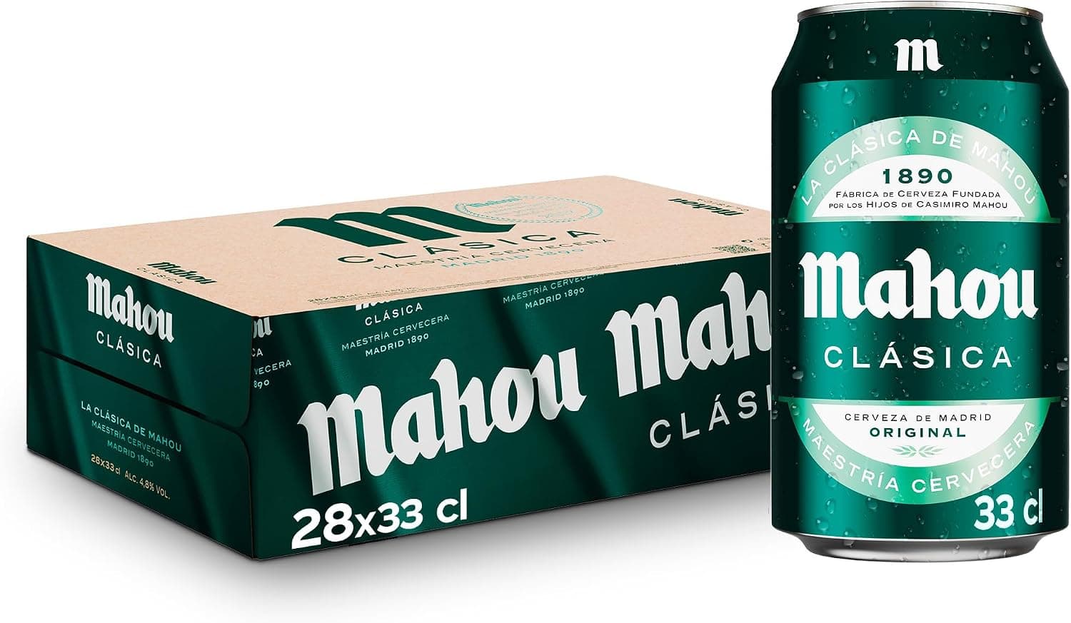 Mahou Clásica, Cerveza Lager Dorada, Pack 28 Latas x 33cl