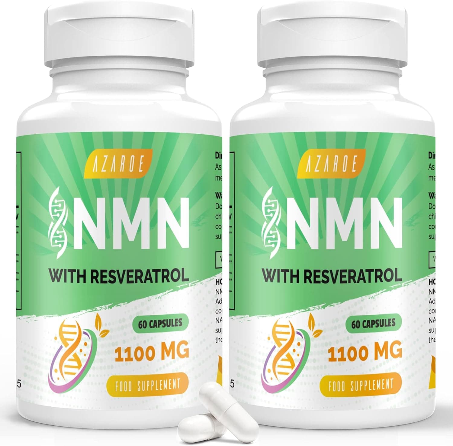 Máxima Pureza NAD+ con Trans-Resveratrol 1100 mg y Pimienta Negra 50 mg para Mejor Absorción y Aumento de Niveles de NAD+ (60 unidad (Paquete de 2))