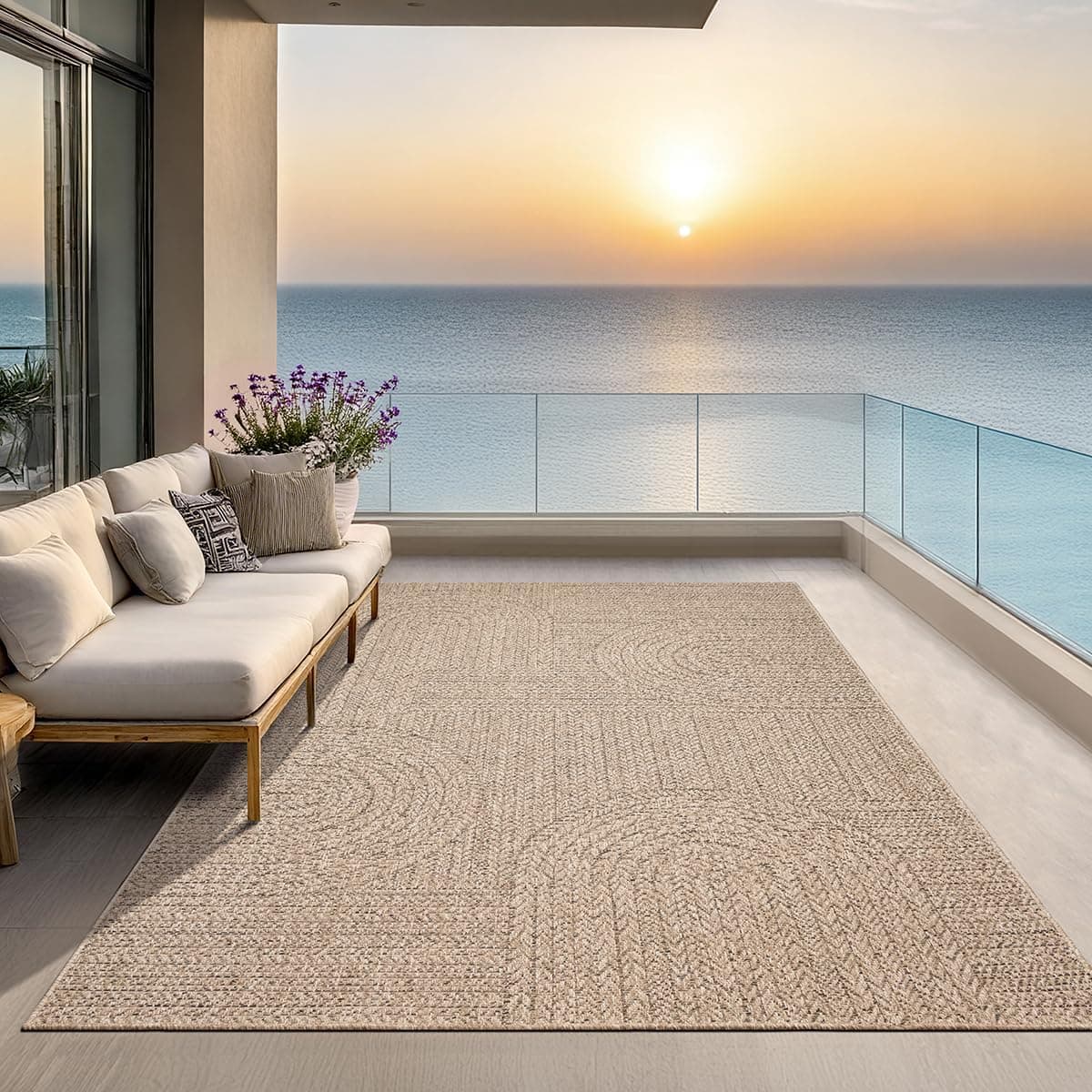 the carpet Kansas - Alfombra para Exterior e Interior con Aspecto de Yute Natural, Resistente a la Intemperie, Apta para Patio y jardín, Naturaleza, 60 x 90 cm