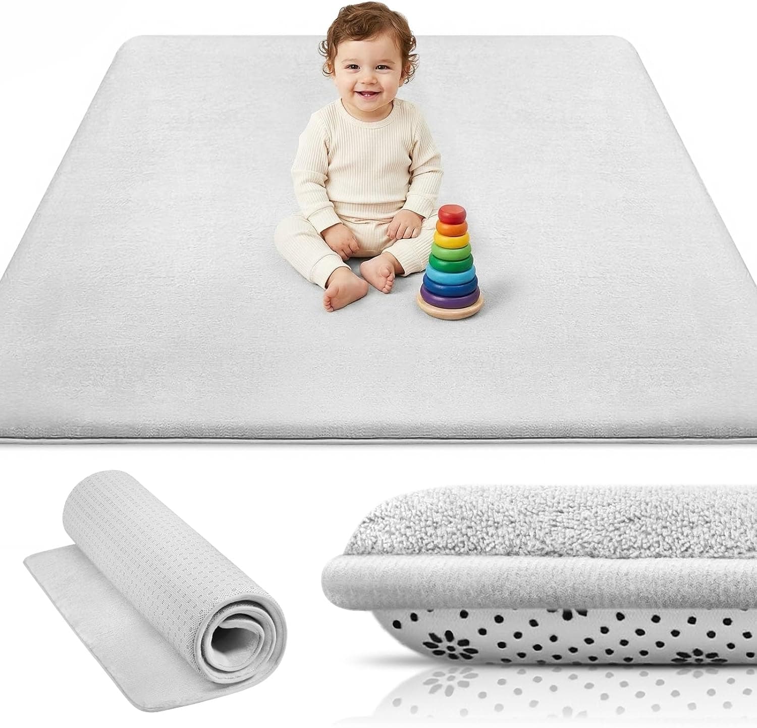 Vicloon Alfombra Gateo Infantil, Alfombra Bebé Acolchada 120 * 120 cm y 3cm Grosor, Mat Suelo para Bebe Rellena de Esponja con Superficie de Franela, para Mesa de Centro o Esterilla de Yoga.
