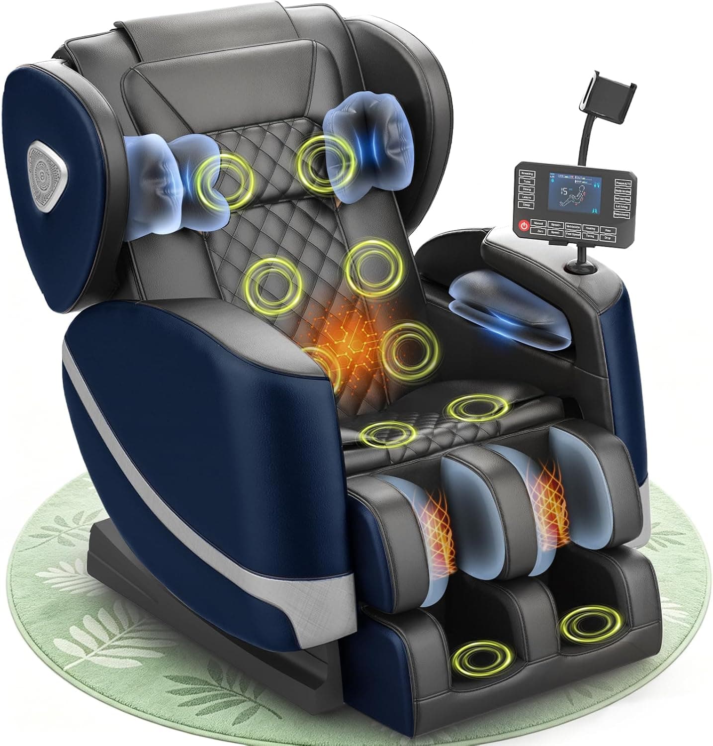 Sillón de Masaje, con Modo de Gravedad Cero, 14 Ruedas y 8 Airbags de Confort, con Calefacción para Cintura y Piernas, Masaje de Pies, Reproductor Bluetooth y Pantalla Táctil (Azul + Gris)