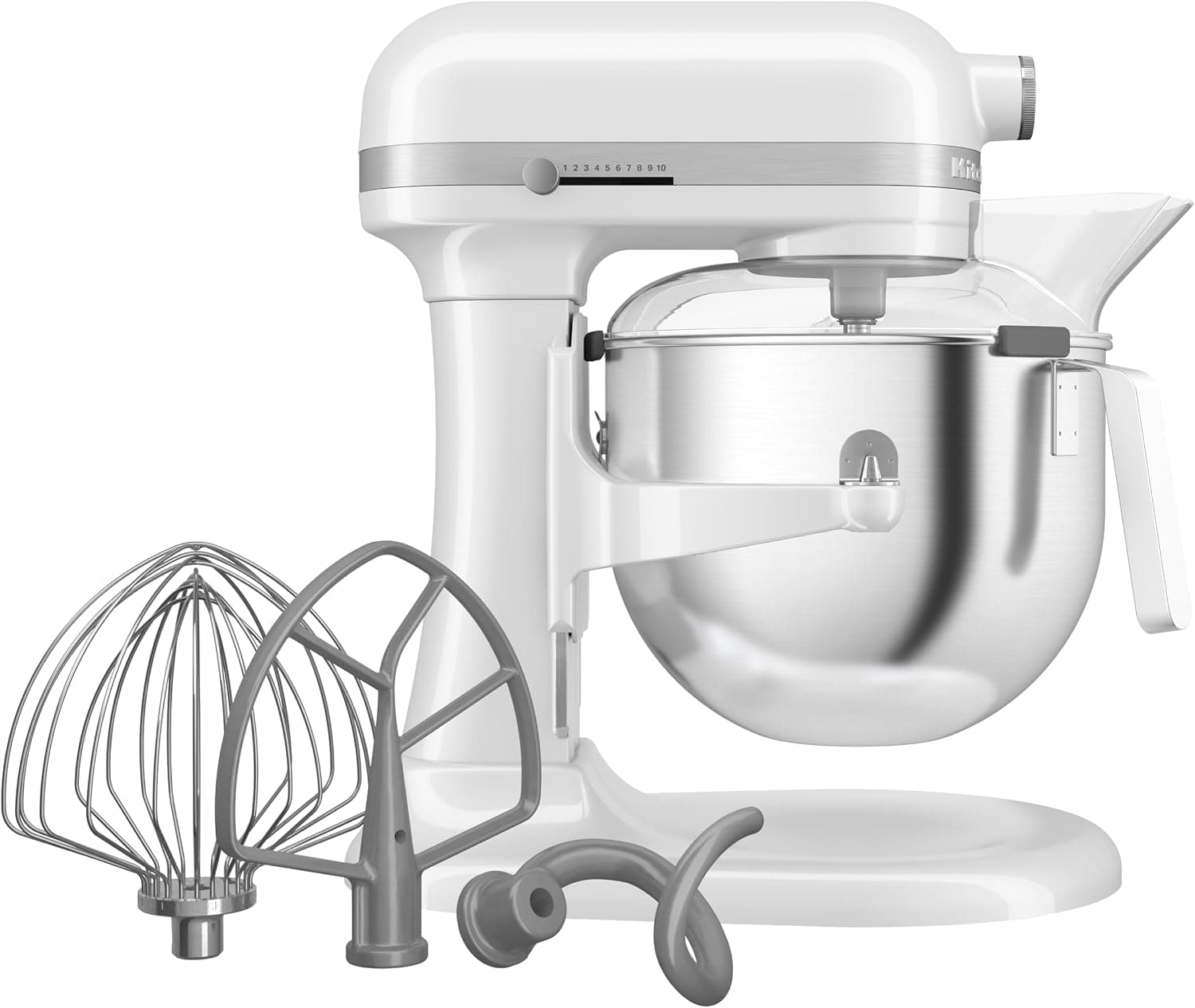 KitchenAid Batidora Amasadora Heavy Duty 6.6L, Engranajes Todo Metal, 11 Velocidades, Arranque Suave, Corte por Sobrecalentamiento, Bol 3 Puntos, Blanco