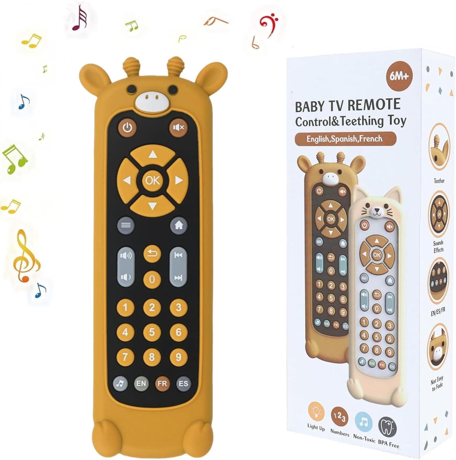 Juguetes Musical Bebes 6-12 Meses, 3 Idiomas Juguetes Mando TV Niños 1 Año con Español/Inglés/Francés, Juguete Aprender Hablar Niñas Niños, Regalo Bebe Canciones Sonidos Luces (Jirafa Negra)