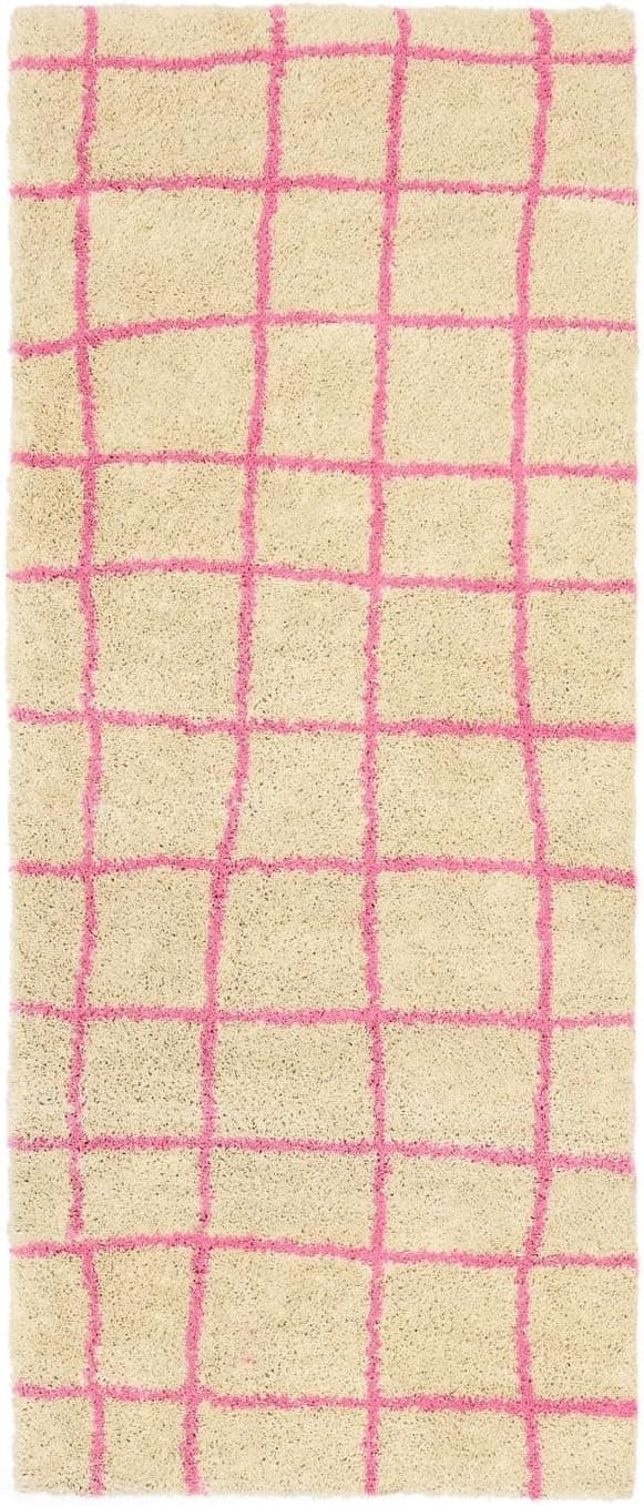 RugVista Grid Alfombra, 80 x 200 cm, Beige/Rosa