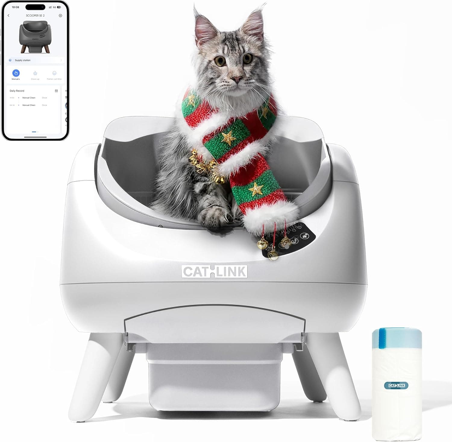 CATLINK Arenero Autolimpiable para Gatos, Caja de Arena Automática con Entrada Superior, Wi-Fi 5 GHz, Gran Capacidad 12L, Compatible con Todo Tipo de Arenas, Ideal para Hogares con Varios Gatos