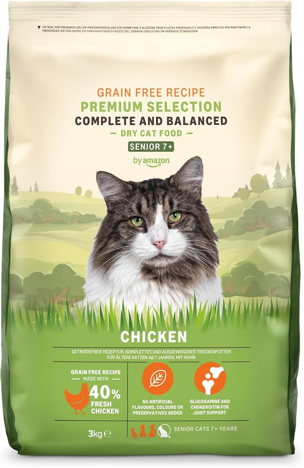 by Amazon Alimento seco para Gatos sénior con Pollo Fresco, Receta sin Cereales, 3 kg (Paquete de 1) (Anteriormente una Marca Lifelong, el Mismo Producto)