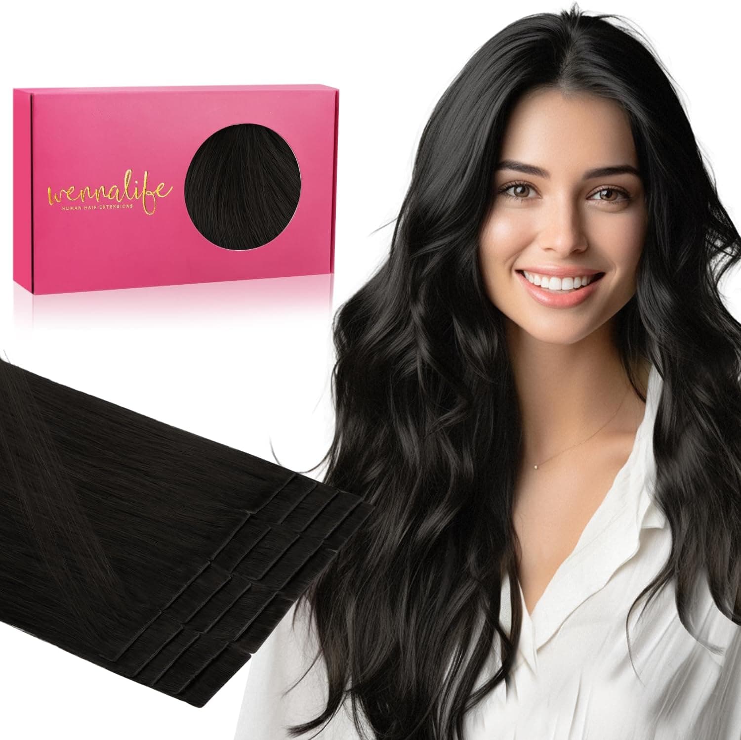 WENNALIFE Extensiones adhesivas de pelo natural, 50 cm, 50 g, 20 piezas, extensión de cabello Luxury Remy, cabello humano sedoso, liso, natural, inyectado con cinta adhesiva