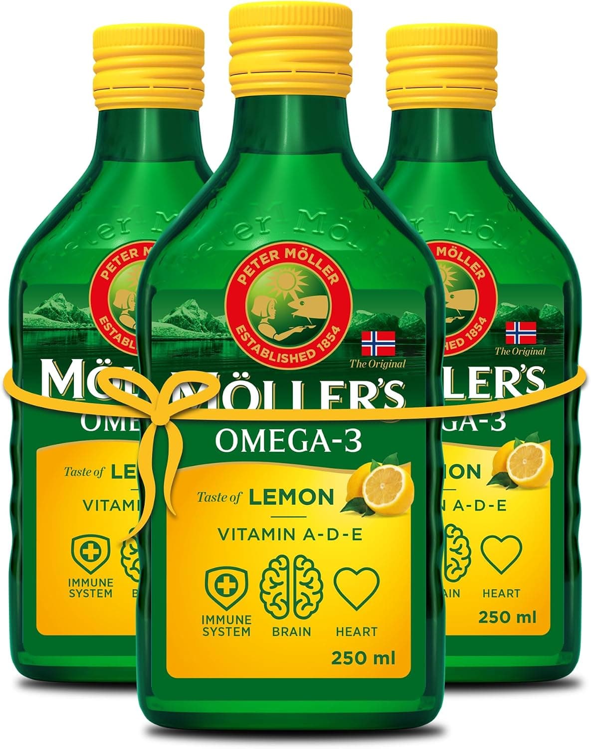 Moller’s ® | Aceite de hígado de bacalao | Complemento dietético con omega-3 EPA, DHA y vitaminas A, D y E | Sabor Limón | 250 ml x 3