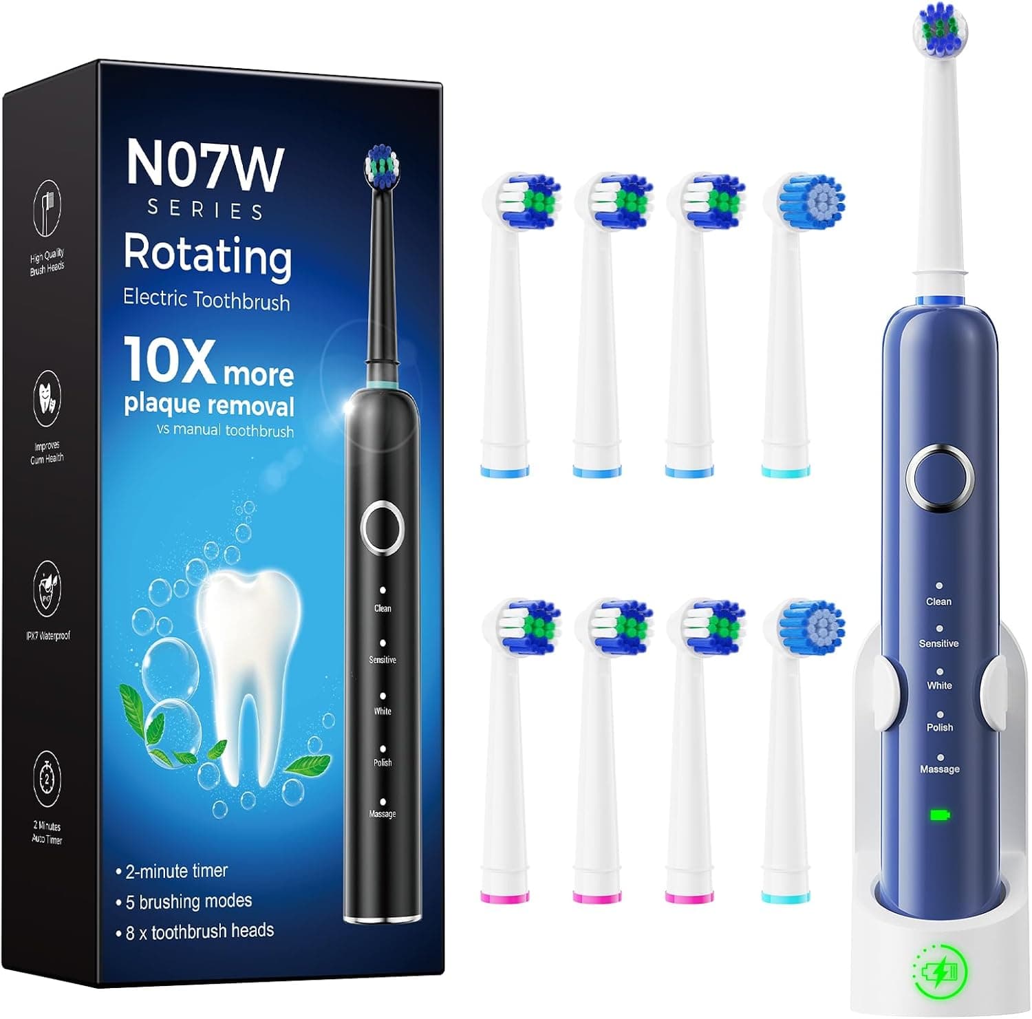 Cepillo de Dientes Eléctrico de Rotación para Adultos Niños, Azul