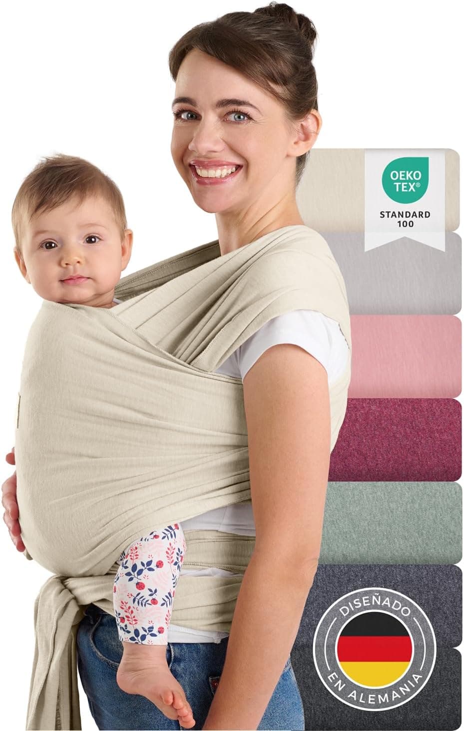 Laleni Portabebés recién nacidos hasta 15 kg de algodón suave – portabebés recién nacidos desde el nacimiento – Portabebés con certificado Oeko-Tex Beige – Pañuelo para bebé con 5,10 m de longitud
