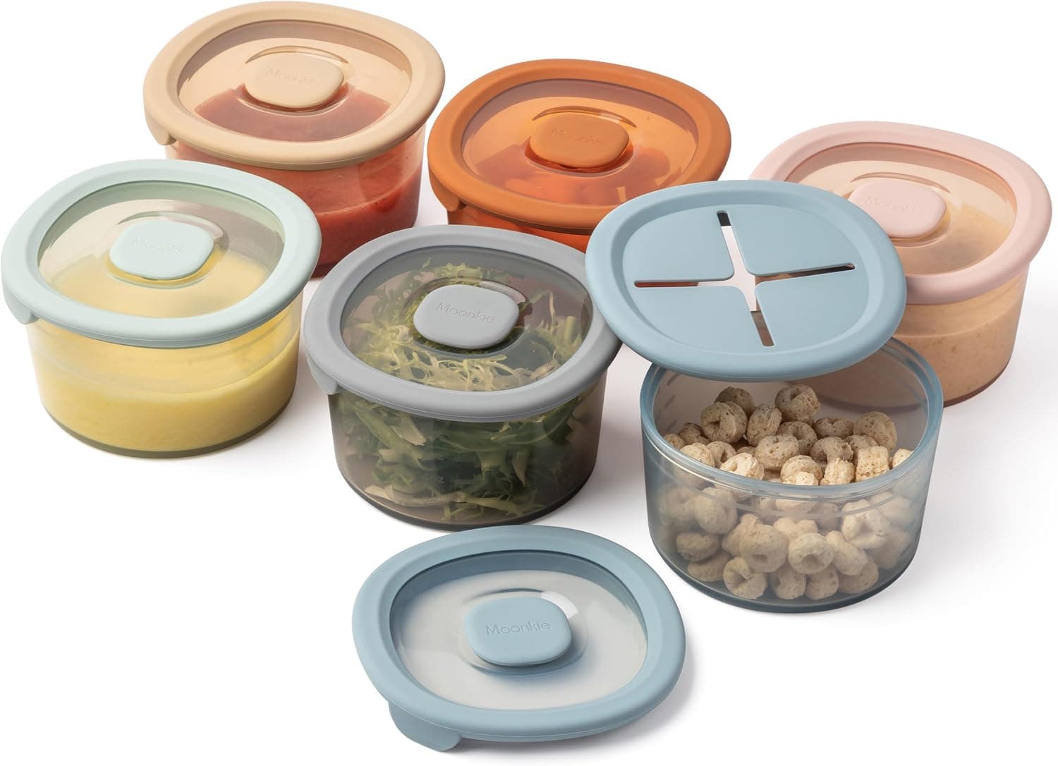 Moonkie 6 Piezas Tarros Bebe Comida Silicona 240ml | Recipiente Comida Bebe con Tapa para aperitivos | Tarros de Conservación | Sin BPA | Apto para Lavavajillas, Refrigeradores y Microondas