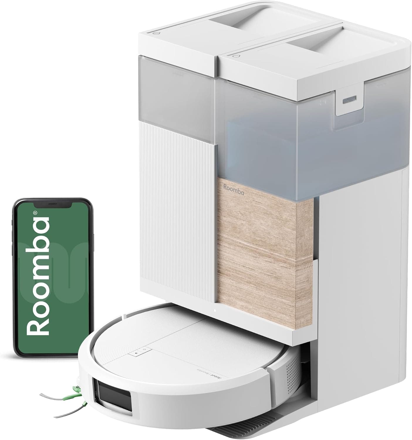iRobot Roomba Plus 575 Combo + Base AutoWash multifunción, 25KPa, Mopas DualClean PerfectEdge, Lava y Seca con Calor, IA Precision Vision, SmartClean, Clearview Pro LiDAR, 90 Días Autonomía, Blanco