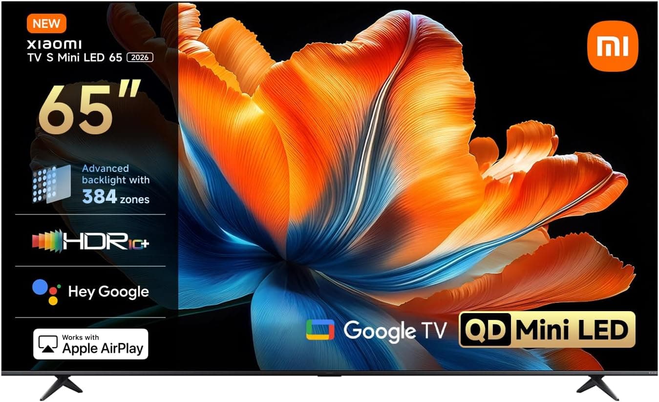 XIAOMI TV S Mini LED 65" (165 cm), QLED Mini LED Televisión, 4K UHD, Smart TV con Google TV, HDR10+, Triple Tuner, DVB T2, 60Hz con 120Hz Game Boost Mode, MEMC, Dolby Audio, Airplay 2