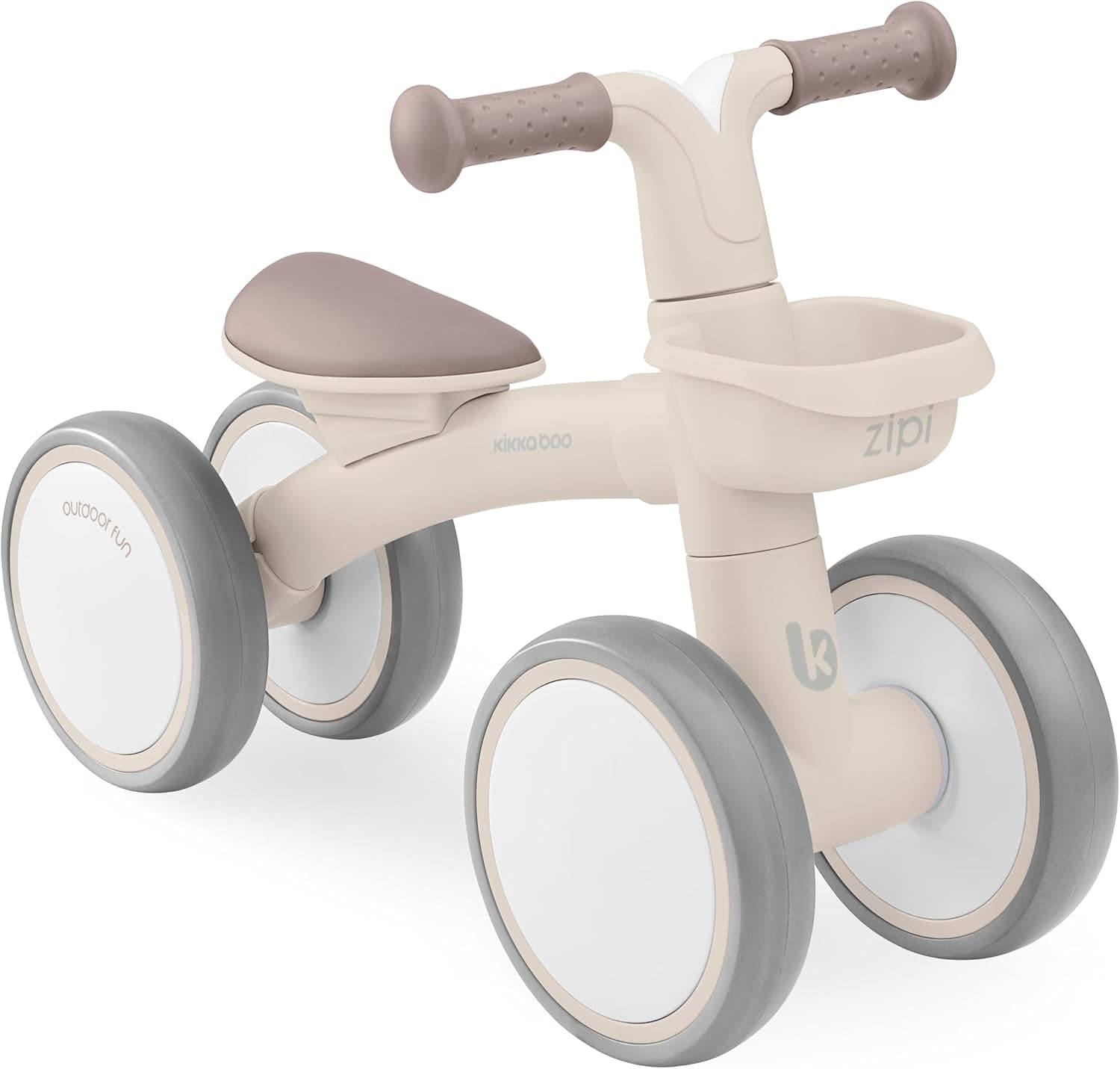 KikkaBoo Bicicleta Sin Pedales ZIPI, Correpasillos Bebé de 1 a 3 Años, Bicicleta Equilibrio, Bici Bebé con Canasta, Ajustable, Juguete para Niños, Beige