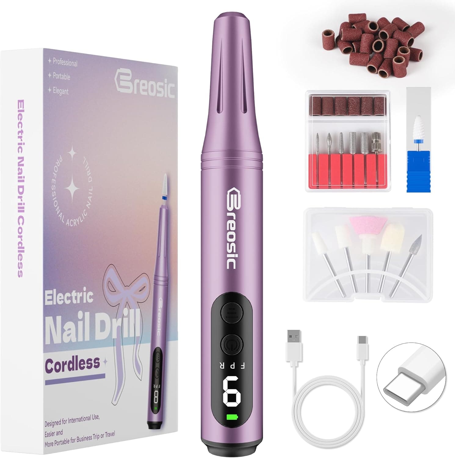 Torno para Uñas Profesional lima electrica uñas 12 en 1, Violeta