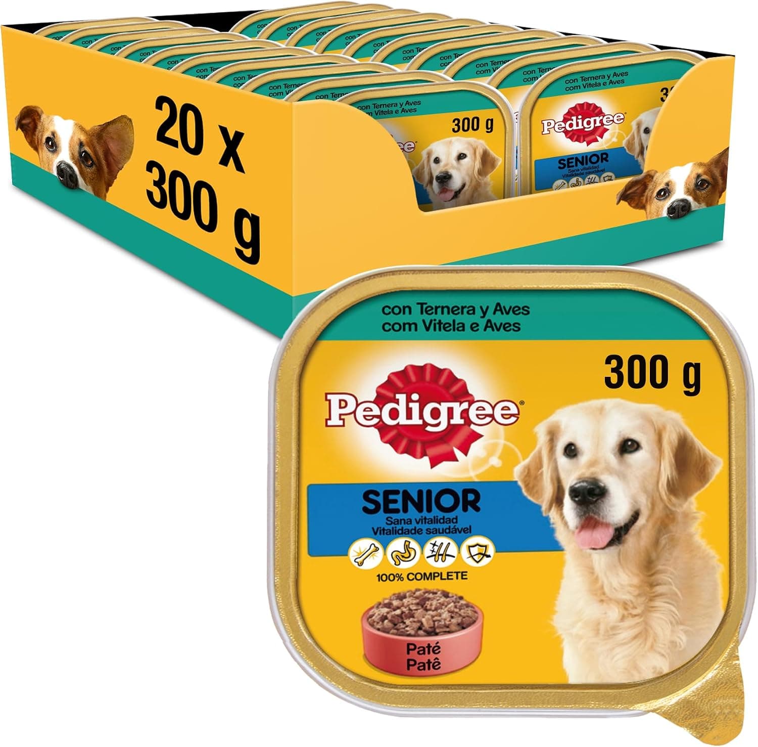 Pedigree Comida Húmeda para Perros Senior, Sabor Ternera y Aves, 300 g (Paquete de 20)