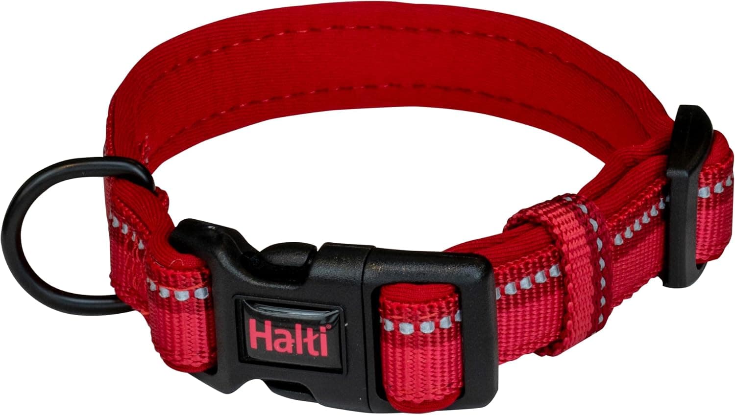 Collar Cómodo para Perros HALTI – Banda ajustable con Forro de neopreno y Tejido Reflectante 3M. Nailon de primera calidad. Ligero e Ideal para perros medianos (Talla M, Rojo)