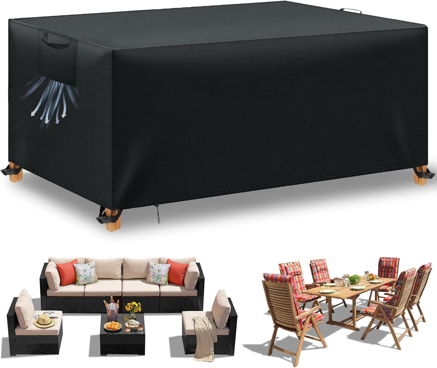 Funda para Muebles de Jardín Exterior, Funda Mesa Impermeable, Tela Oxford 420D, Anti Viento, Anti UV, Protección contra el Sol, Negro, 300x250x100 cm