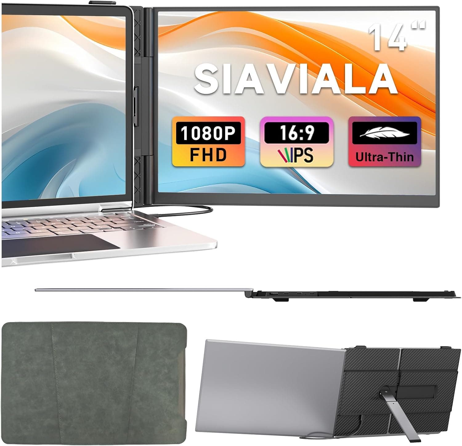 Monitor Portátil de 14" Más Nuevo, Extensor Pantalla Portatil Ultradelgado FHD 1080P IPS. Monitor Portátil Funciona con Portátiles de 13-17.3 ", Plug & Play para Mac/Android/Chrome