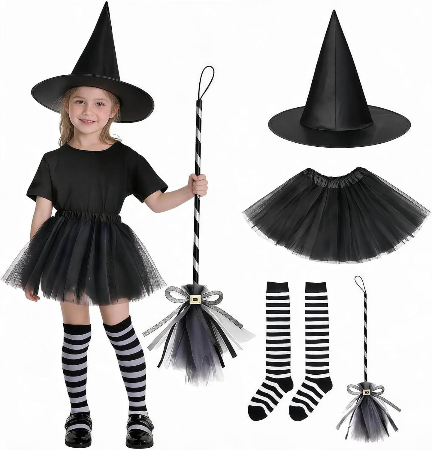 Luadnysin 2026 Disfraz de Bruja para Niña, Traje de Halloween con Sombrero, Accesorios para Carnaval y Fiestas Temáticas