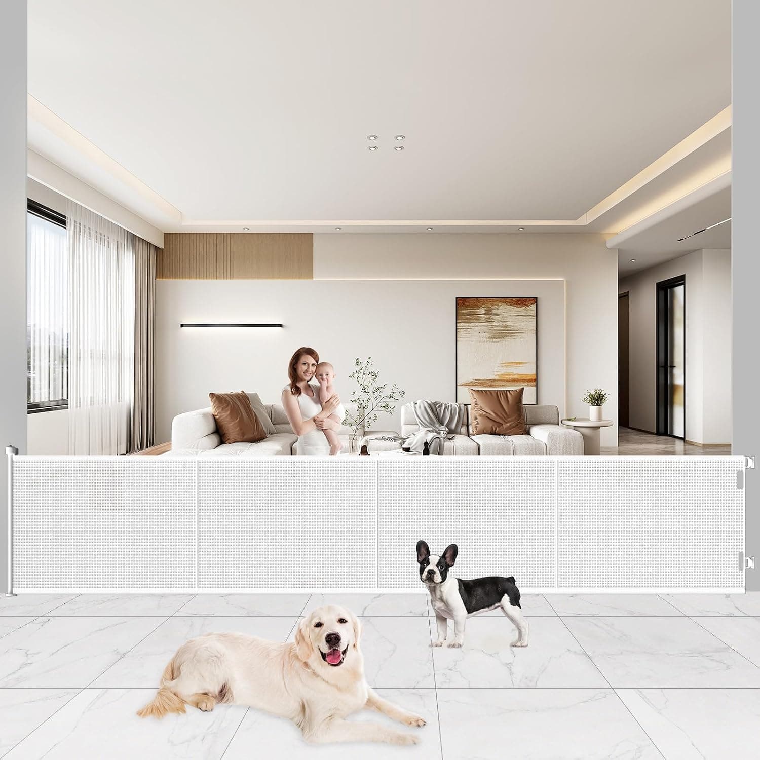 Barrera de Seguridad Retráctil para Niños y Perros, Puerta Seguridad Bebé Extensibles, Retráctil Vallas para Escaleras y Pasillos, Interiores y Exteriores