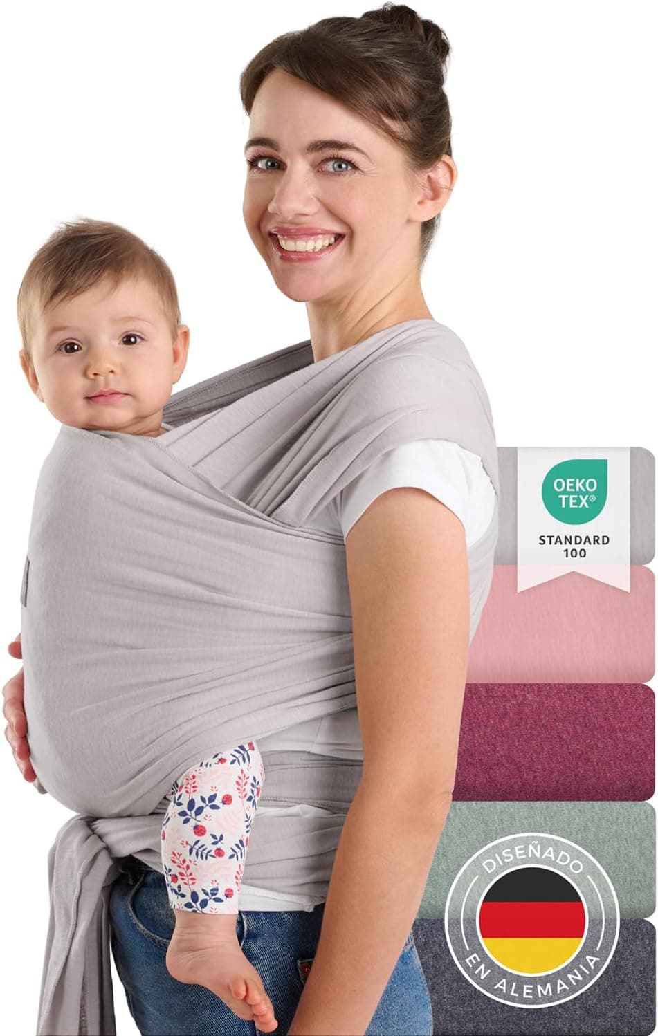 Laleni Fular Portabebe Hasta 15kg de Suave Algodón - Portabebe Recien Nacido + Certificado OEKO-TEX - Fular Porteo 5,10m de Longitud - Color Gris Claro
