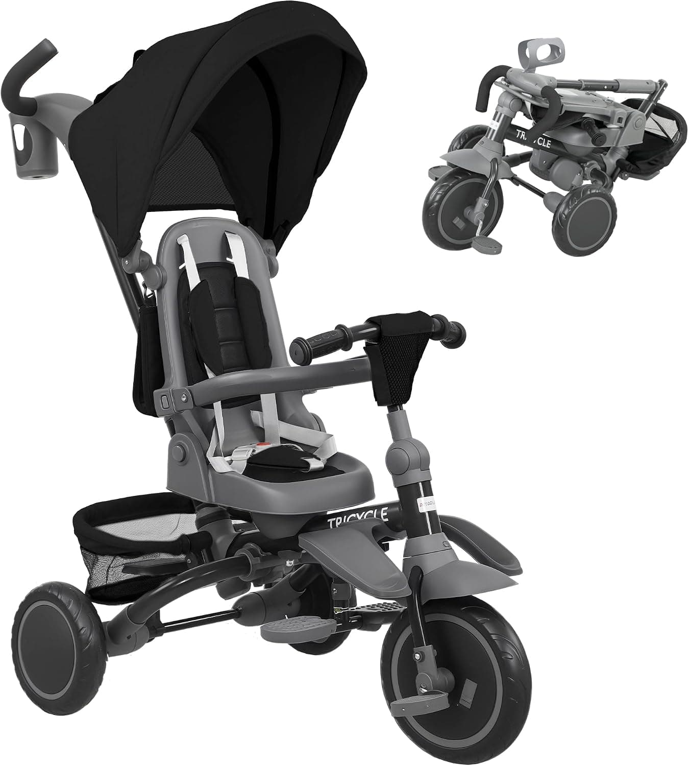 AIYAPLAY Triciclo Evolutivo 6 en 1 Plegable Asiento Giratorio 360° Negro