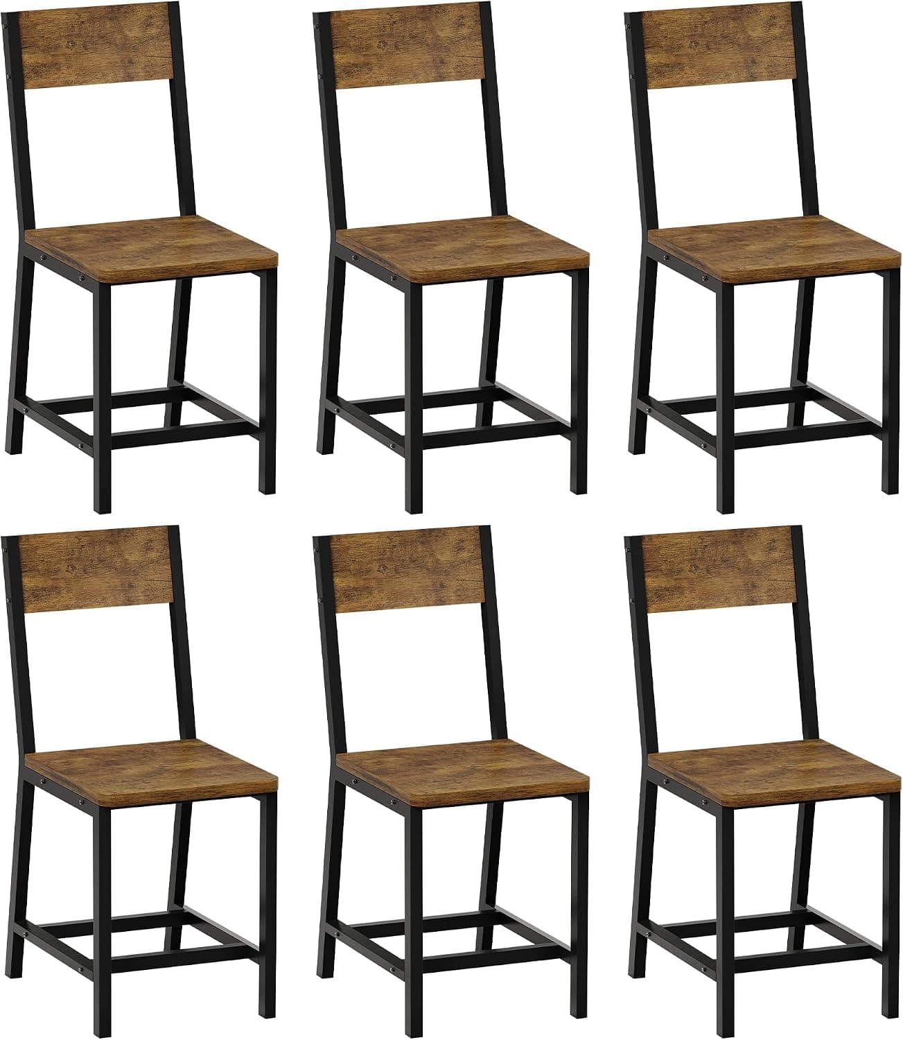YOUDENOVA Sillas de Comedor Juego de 6, Estructura de Metal Resistente, Sillas de Cocina con Respaldo, para Comedor, Cocina y Salón, hasta 150 kg, Marrón Vintage