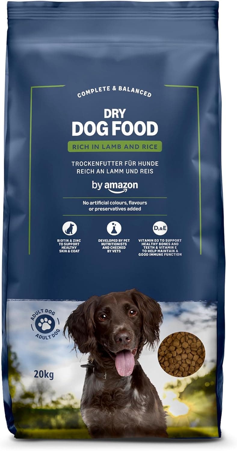 by Amazon - Alimento seco Completo para Perro Adulto Rico en Cordero y arroz, 20 kg (Paquete de 1)