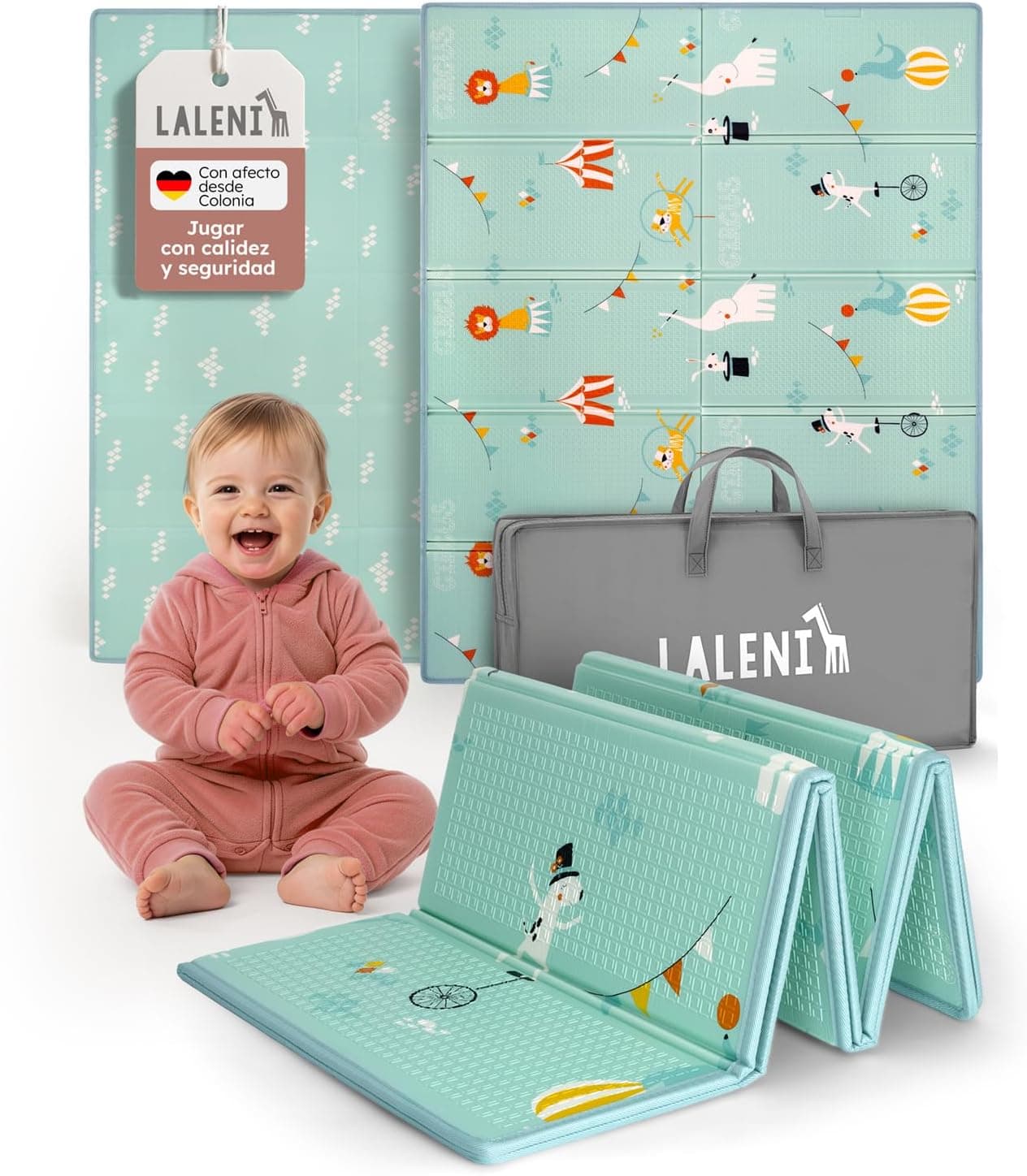 Laleni Tapete Actividades Bebe 150x180x1cm - Alfombra Bebe Acolchada Plegable Impermeable - Alfombra Juegos Bebe para Interiores y Exteriores - Colchoneta Bebe Suelo con diseño de Circo