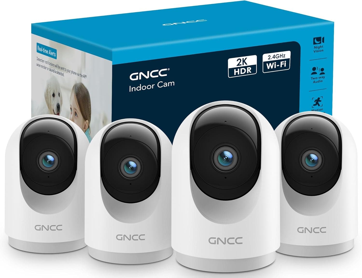 GNCC Cámara Vigilancia WiFi Interior 2K 3MP 2.4/5GHz Visión Nocturna 4 Pack