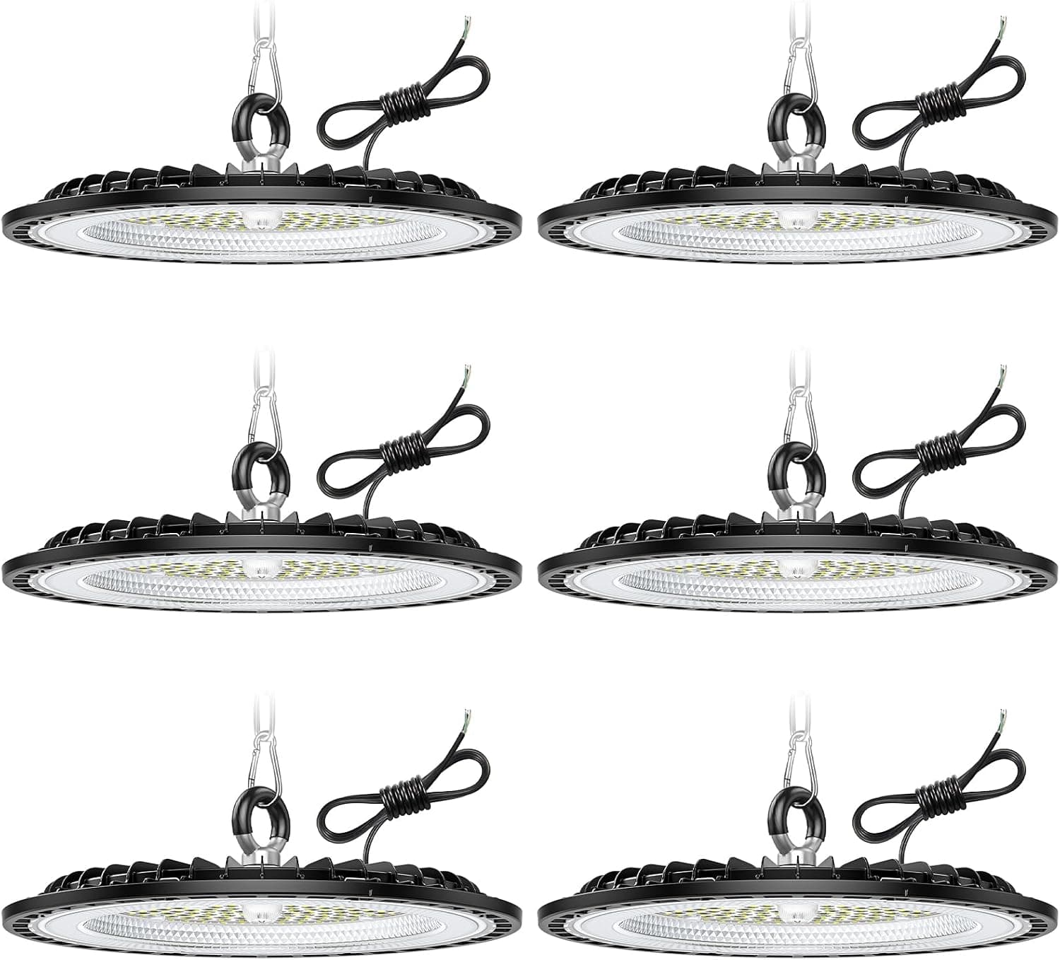 6 Pack 300W UFO LED Lámpara de Alta Bahía, 45000LM Focos Led Interior Techo, 6000K Blanco Frío Iluminación de Almacén, IP65 Impermeable Lampara Industrial Para Patio, Garaje, Fábrica, Taller