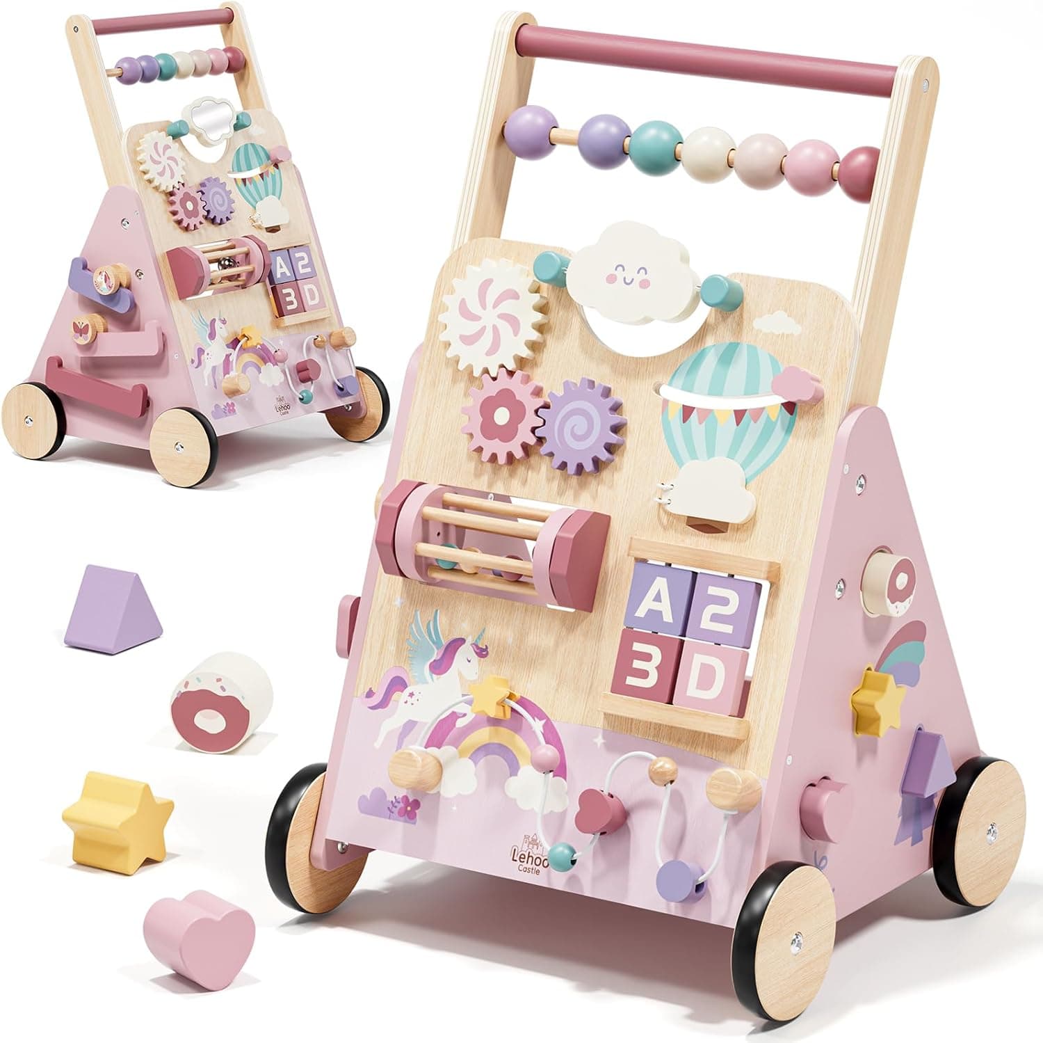 Lehoo Castle Andador Bebé de Madera, Caminador Montessori Unicornio