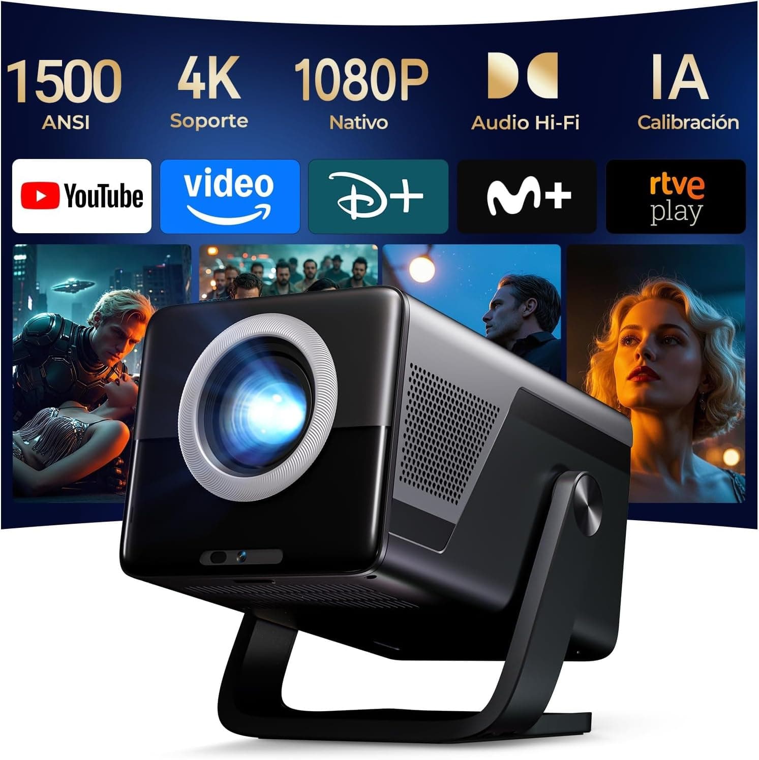 [1500 ANSI] Proyector Inteligente 1080P Nativo - Soporte 4K, Android 14