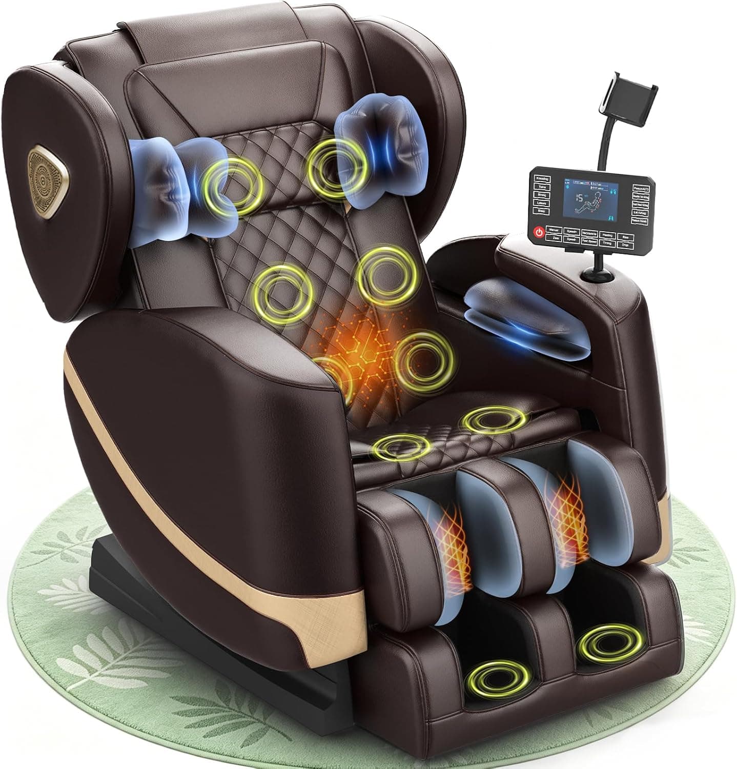 Sillón de Masaje, con Modo de Gravedad Cero, 14 Ruedas y 8 Airbags de Confort, con Calefacción para Cintura y Piernas, Masaje de Pies, Reproductor Bluetooth y Pantalla Táctil (Marrón)