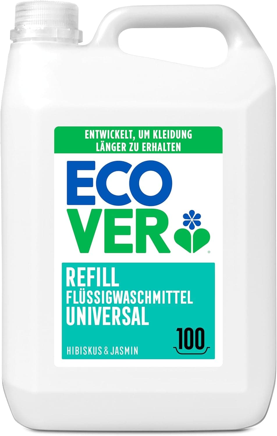 Ecover Detergente líquido para lavadora ecológico - Detergente para ropa blanca y de color, Fragancia Honeysucke - Jazmin, Formato rellenable, 100 lavados, Multicolor, 5 l (el paquete puede variar)