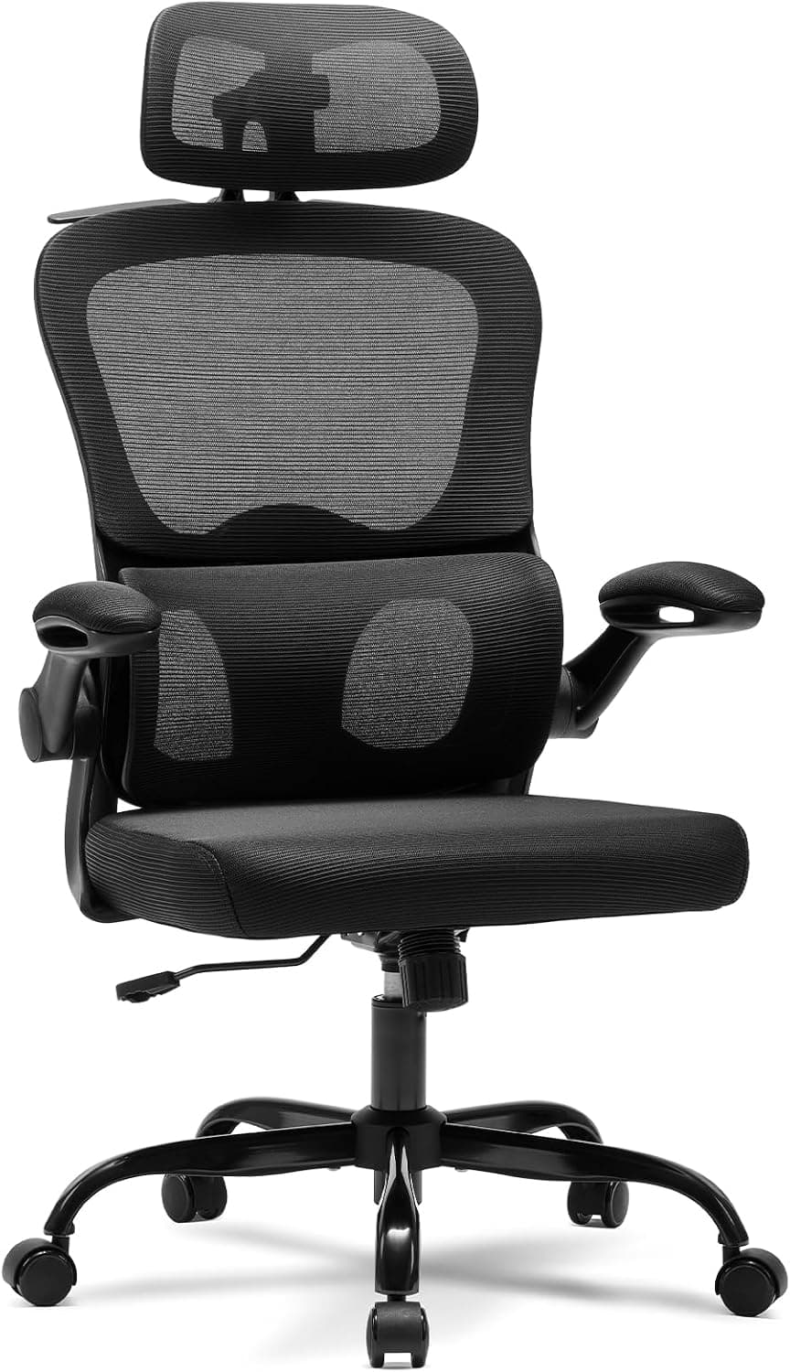 Magic Life Silla de Oficina Ergonómica con Respaldo de Malla, Soporte Lumbar Ajustable, Reposabrazos y Altura Regulable para Home Office (Negro)