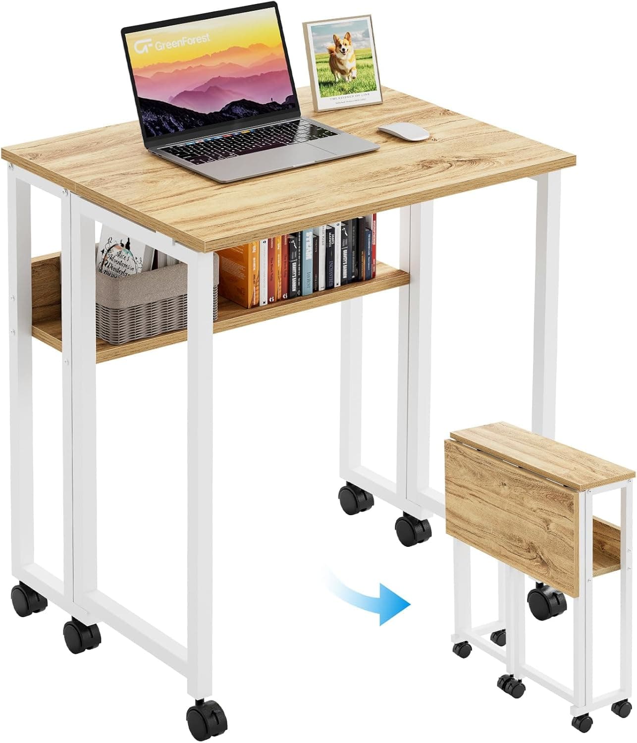 GreenForest Escritorio Plegable con Ruedas, 63x50cm Mesa Plegable Ordenador