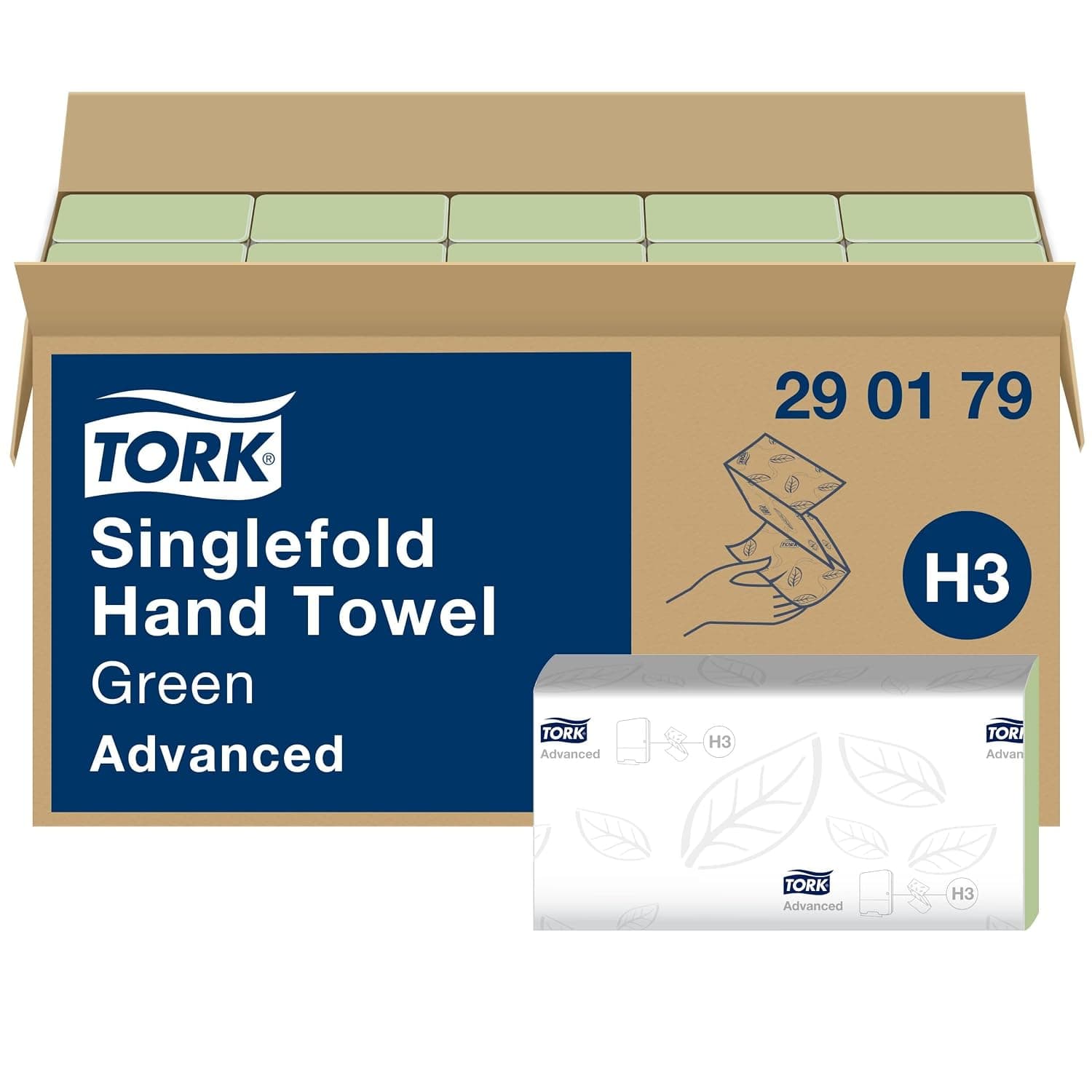 Tork Toallas de Manos Plegadas Verdes H3, 290179, 15 x 250 Hojas