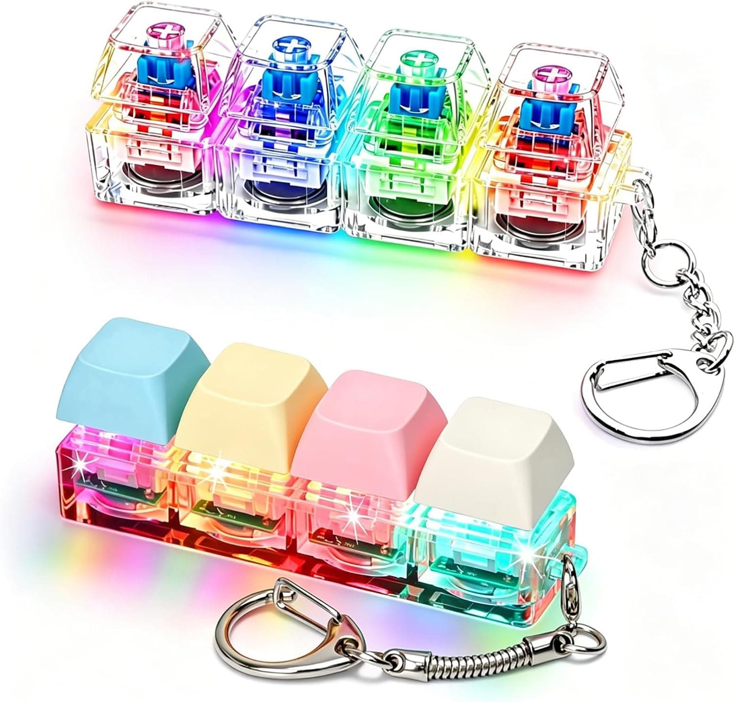Pack de 2 Juguete Fidget Teclado Luminoso, Llavero Fidget Teclado con Luz LED, Juguete Botón Descompresión 4 en 1, Regalos Antiestrés para Niños y Adultos