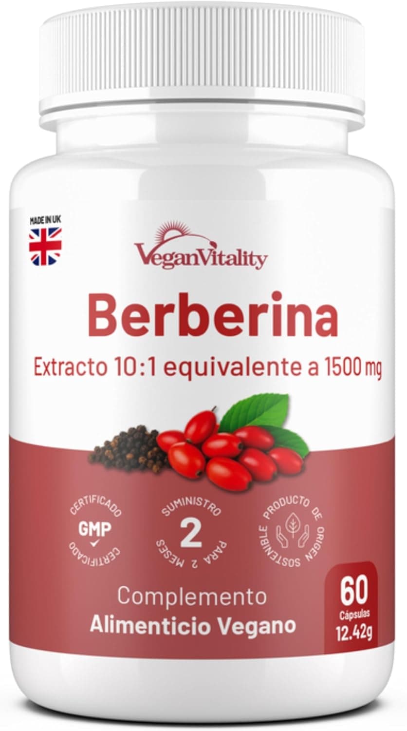 Berberina Alta Potencia 1500 mg – Suplemento de Berberina Para Adelgazar con Pimienta Negra, 60 Cápsulas (2 Meses de Suministro) – Control de Peso, Fabricado en el Reino Unido