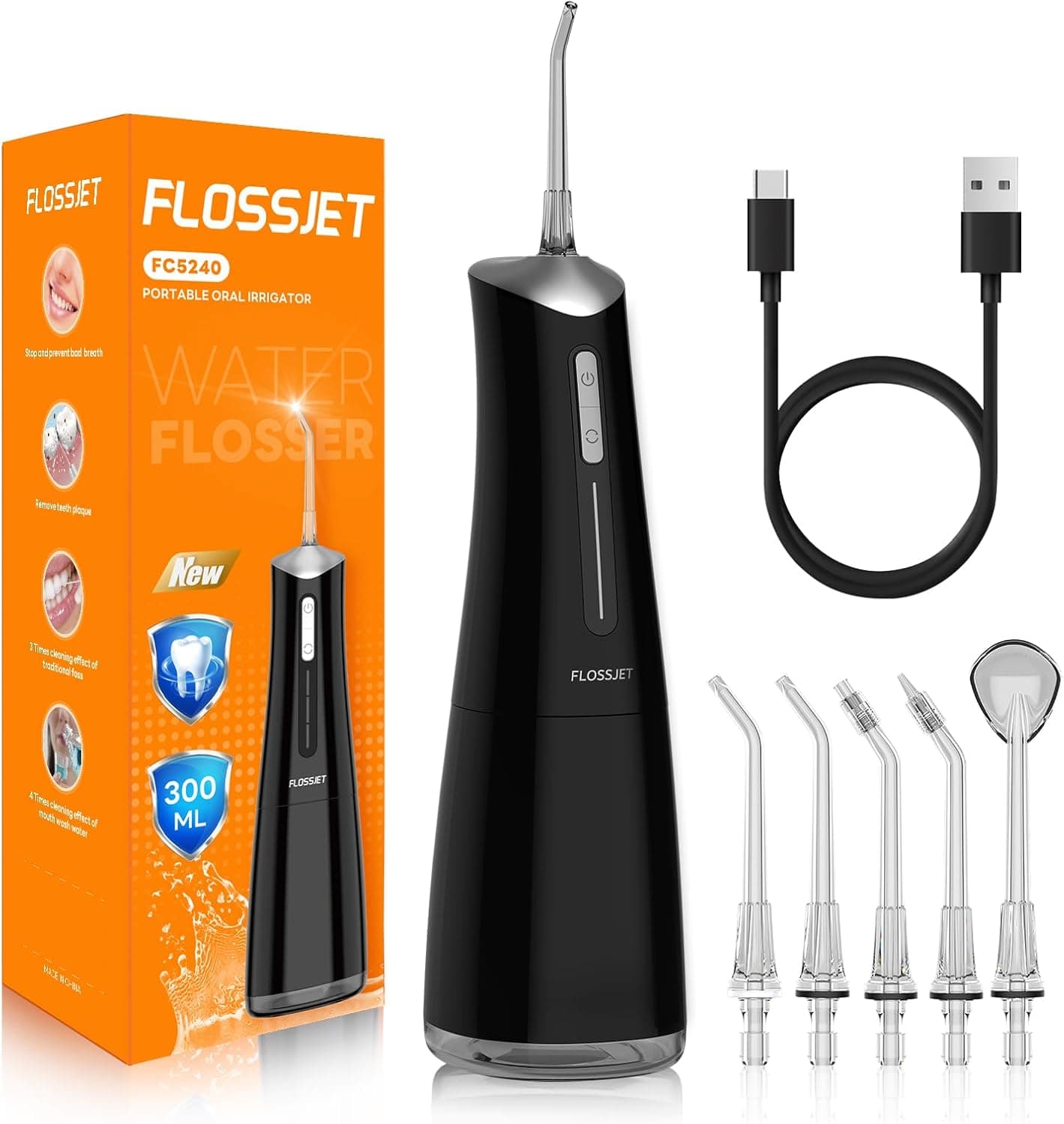 FlossJet Irrigador Dental Inalámbrico Irrigador Bucal Portatil 4 Modos