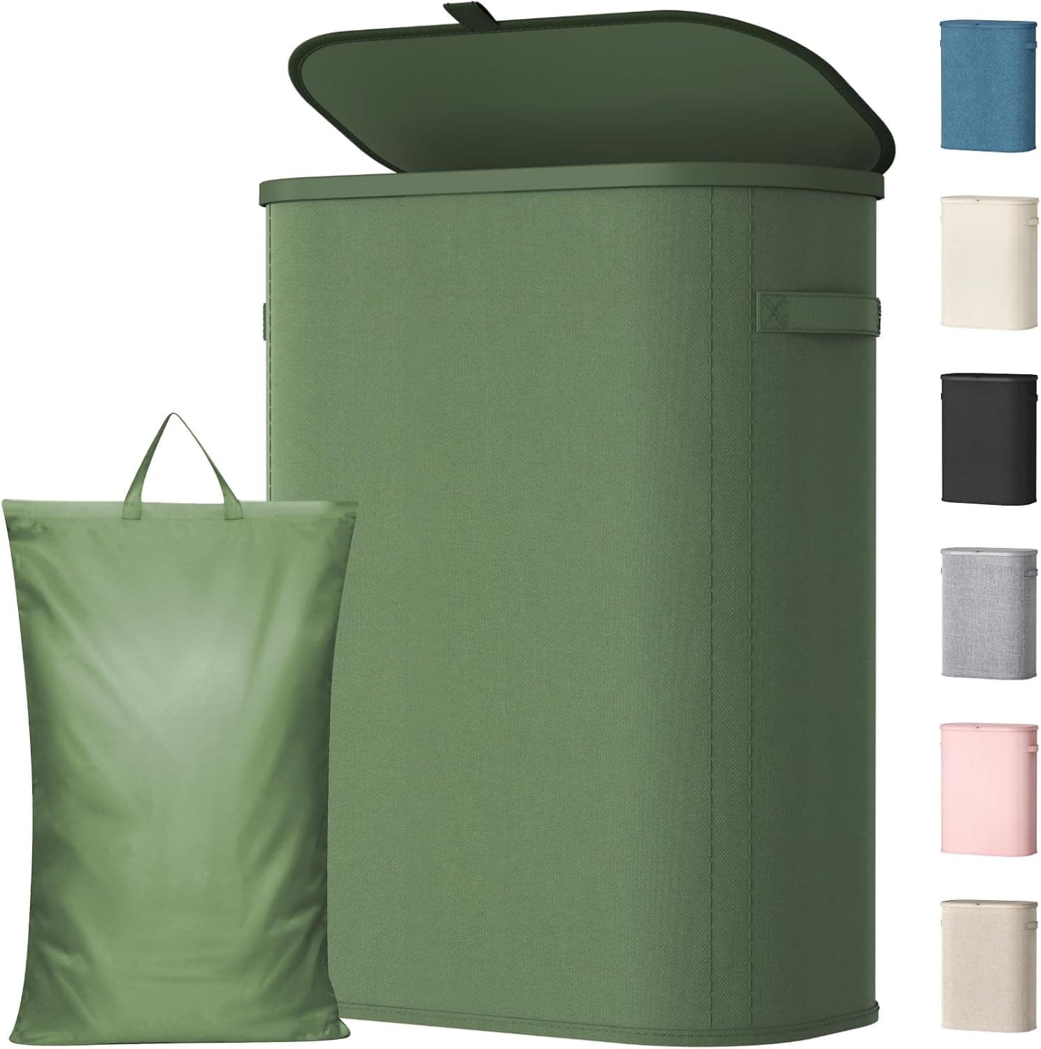 Lifewit Cesto Ropa Sucia, Cesta Ropa Plegable con Bolsa Extraíble y Asa, Cubo Ropa Sucia con Tapa, Laundry Basket para Dormitorio, Baño, Lavandería, Dormitorio, 55 L, Verde