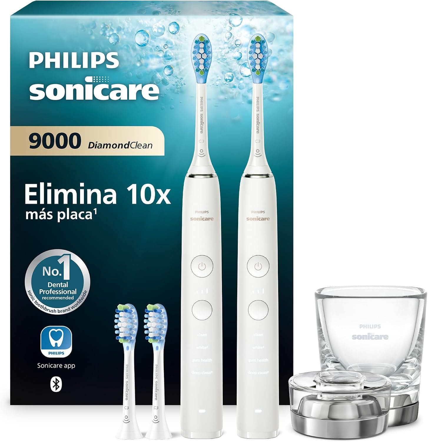 Philips Sonicare DiamondClean 9000 Pack Doble, 4 Modos, 3 Intensidades, Aplicación, Sensor de Presión